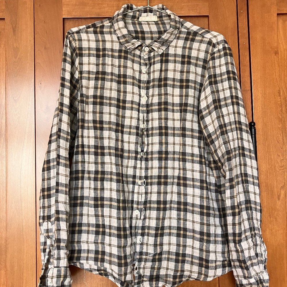CP Shades beautiful linen plaid blouse